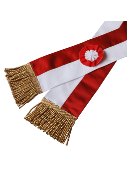 Red and white sash for flag post 10 cm with clasp