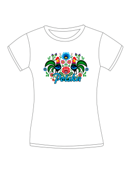 Ladies' folk t-shirt - white Lowland roosters