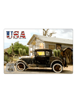 Route 66 USA refrigerator magnet car in front of store